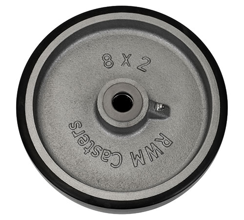 Side view of 8" x 2" urethane on iron wheel